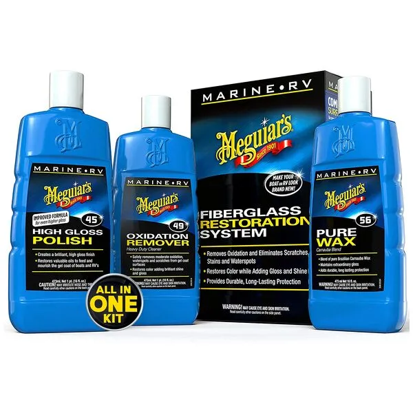 Meguiar's M4965 Marine/RV Fiberglass Restoration System Kit - Remove Oxidation, Restore Shine and Gloss and Protect with Durable, Long-Lasting Wax - 3 Products