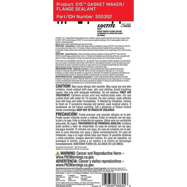 Loctite 515 Gasket Maker & Flange Sealant for Automotive: High-Temperature, Medium-Strength, Anaerobic, Works on All Metals, Flexes with Movement | Purple, 50 ml (PN: 555352)