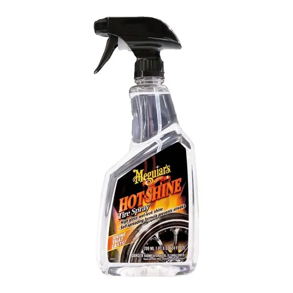 Meguiar's Hot Shine Tire Spray - High Gloss Tire Shine - Self-Spreading Formula Prevents Streaks, Wet-Look Tire Shine, Water Resistant and Premium Polymers Keep Tire Looking Black Longer, 24 Oz Spray