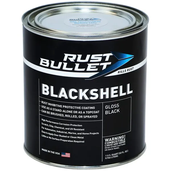 RUST BULLET BlackShell Gloss Black Rust Inhibitor 1 Quart - Rust Preventive Coating - UV Resistant Rust Encapsulator - Liquid Rust Inhibitor - Anti Rust Coating Metal - Black Shell Paint