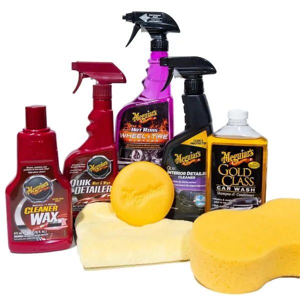 Meguiar\'s Classic Wash & Wax Kit, Car Cleaning Kit with Car Wash Soap and Wax, Includes Other Car Cleaning Products Like Detail Spray, Interior Cleaner, Tire Cleaner, and More