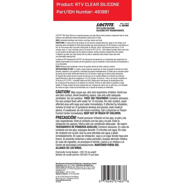 LOCTITE RTV Clear Silicone Adhesive Sealant for Automotive: Waterproof, Flexible, Protects Wiring, For Glass, Metal, Plastics, and more | Clear, 80 ml Tube (PN: 491981)