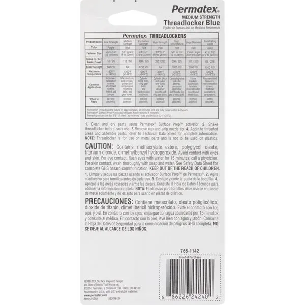 Permatex 24240-6PK Medium Strength Threadlocker Blue, 36 ml (Pack of 6)