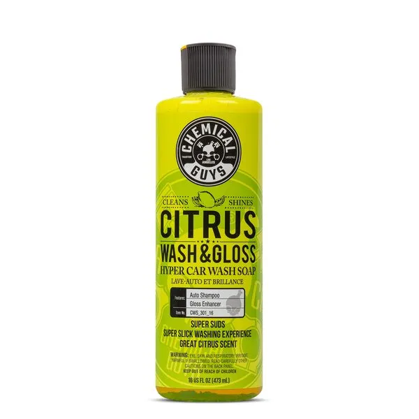 Chemical Guys CWS_301_16 Citrus Wash & Gloss Foaming Car Wash Soap (Works with Foam Cannons, Foam Guns or Bucket Washes) Safe for Cars, Trucks, Motorcycles, RVs & More, 16 fl oz, Citrus Scent