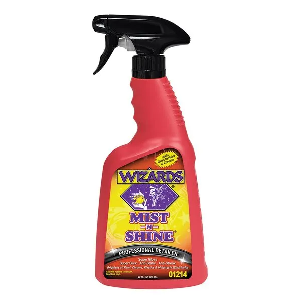 Wizards Mist-N-Shine Professional Detailer - Multi-Use Glass Cleaner for Vehicles - Adds Gloss to Paint, Chrome and Glass - 22 oz Detail Spray - Made in USA