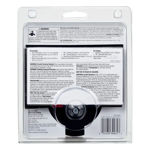 3M Auto Scratch Removal Kit, Eliminates Scratches, Scuffs and Other Defect, Includes Disc Pad Holder, 3000 Grit Abrasive Square, Compounding & Polishing Pads, Rubbing Compound, Scratch Remover (39071)