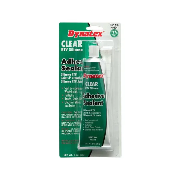 Dynatex 49204 RTV Silicone Adhesive Sealant, 450 Degree Maximum Temperature, 3 oz Carded Tube, Clear