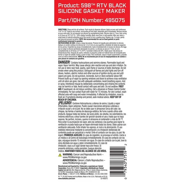 Loctite SI 598 RTV Black Silicone for Automotive: Sensor-Safe, High-Temperature, Low-Odor, Non-Corrosive, Fast Cure | Black, 8.75 oz Aerosol Can (PN: 495075-37519)