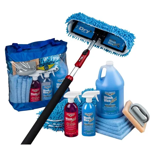 Aero Cosmetics Waterless RV Aircraft Boat Wash Wax Mop Kit with Deluxe Pole 3' 9