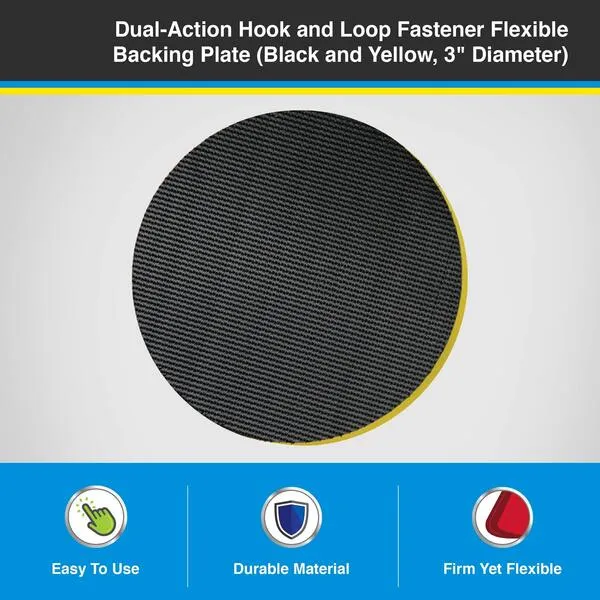 Lake Country Dual-Action 3” Backing Plate - Flexible Polishing Pad Plate w/Smooth Finish - Hook and Loop Pad Fastener - Black & Yellow Polisher Backing Plate with Inner Steel Construction
