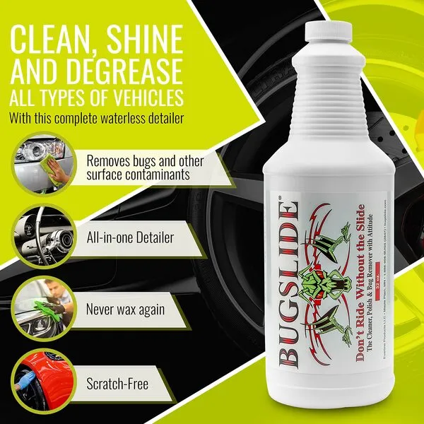BugSlide 32 Oz Cleaner Refill for Spray Bottles & Travel Kits - All Surfaces Cleaning and Detailing Solution for Vehicle Interior and Exterior Use - Shines, Degreases, Polishes