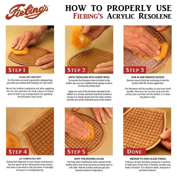 Fiebing's Acrylic Resolene (4 oz, Neutral) - Protective Acrylic Leather Finisher - Glossy Finish Top Coat for Dyed & Polished Leathercraft - Flexible, Durable, Water Resistant for Boots, Couch, Purse