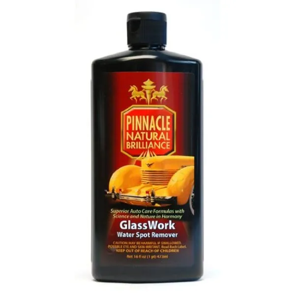 Pinnacle GlassWork Water Spot Remover, PIN-830, 16 fl. oz. Bottle, Non-Scratching Water Spot & Road Film Remover for Car Windows & Glass; Crystal Clear Finish