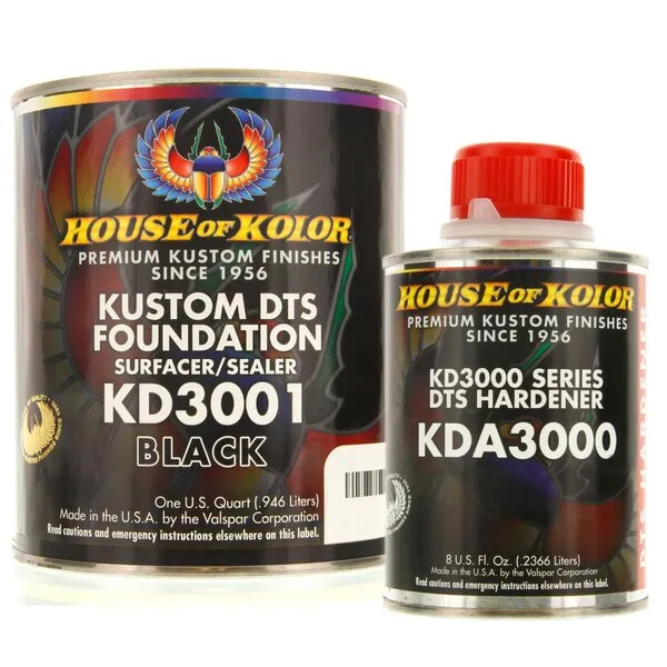 House of Kolor Quart Kit Black Color Kd3000 Dts Surfacer/Sealer W/Hardener