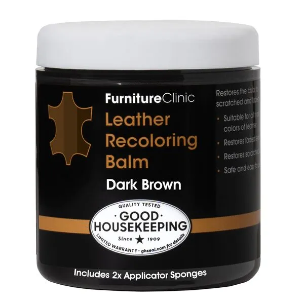The Original Leather Recoloring Balm by Furniture Clinic - 16 Colors - Leather Repair Kit for Furniture - Restore Couches, Car Seats & More - Leather Dye for Scratched and Faded Leather (Dark Brown)
