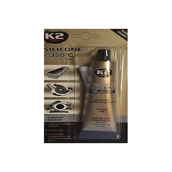 K2 聽High Temperature Silicone Sealant Dichtsi Likon, Temperature Extremes to + 350 聽 掳C; Black; 85g Tube