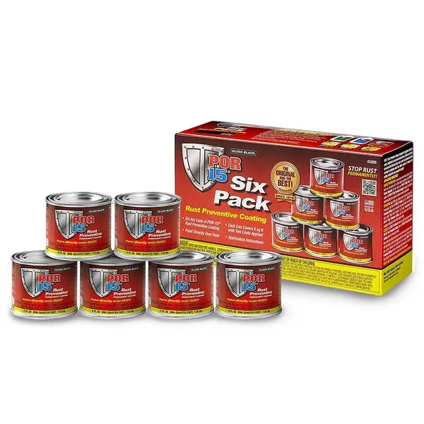 POR-15 Six Pack Rust Preventive Coating, Stop Rust and Corrosion Permanently, Anti-rust Protective Barrier, 4 Fluid Ounces, Gloss Black, Pack of 6