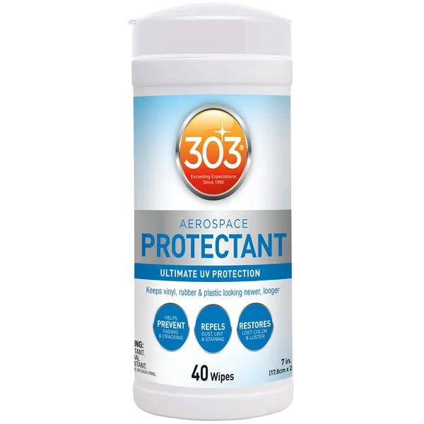 303 Products Aerospace Protectant Wipes – UV Protection – Repels Dust, Dirt, & Staining – Smooth Matte Finish – Restores Like-New Appearance – 40 Count (30321)