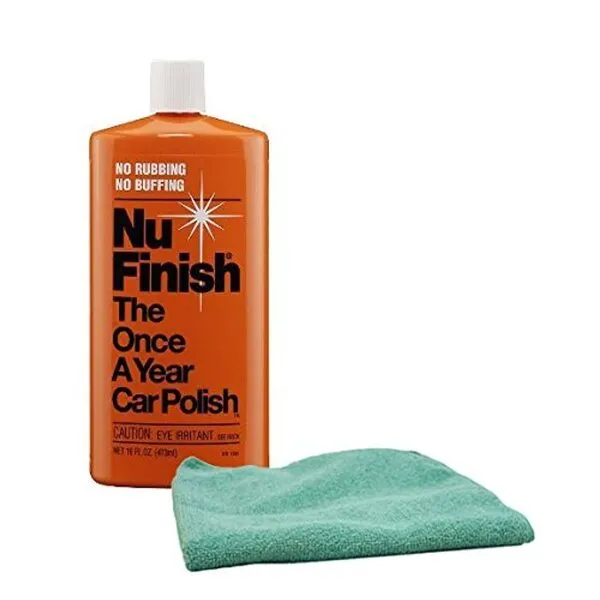 Nu Finish Once-A-Year Car Polish (16 oz) Bundle with Microfiber Cloth Kit (2 Items)
