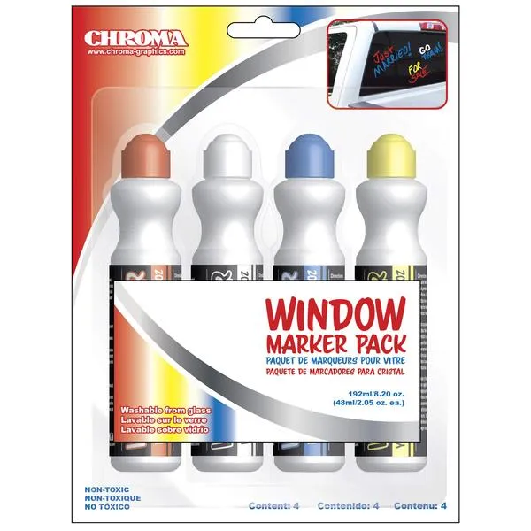 Chroma 000144 4 Color Pack Window Markerz - 2.05 oz.