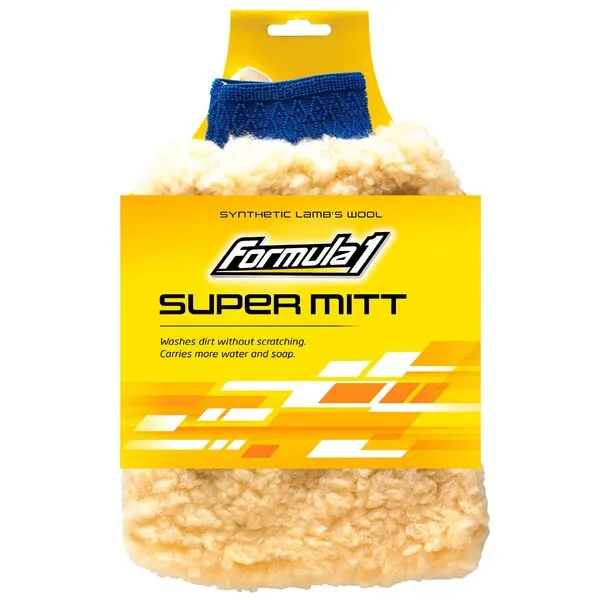 Formula 1 Super Car Wash Mitt – Synthetic Lambs Wool Wash Mitt Auto Detailing Supplies – Large Car Duster for Wet & Dry Applications – Super Absorbent Exterior Care Products