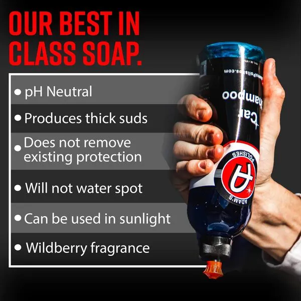 Adam's Polishes Car Wash Shampoo - pH For Snow Foam Cannon, Foam Gun, Pressure Washer & 5 Gallon Bucket, Powerful Spot Free, Safe On Wax & Ceramic Coating