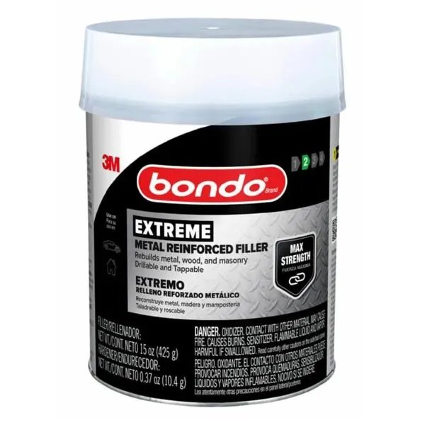 Bondo Metal Reinforced Filler - High Strength Filler, Can be Drilled and Tapped - Will Not Rust, 15 Fl oz with 0.37 oz Hardener