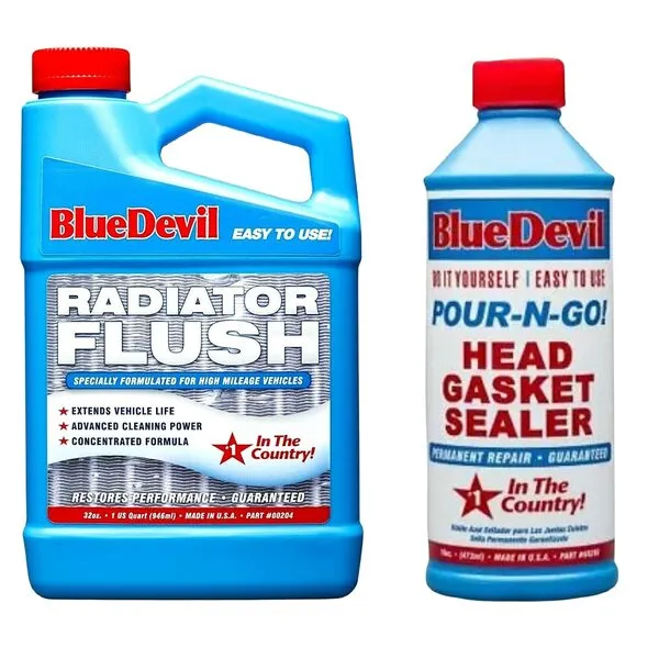Combo Pack - Blue Devil Pour-n-go Head Gasket Sealer - 00209 (16 Oz.) & Radiator Flush - 00204 (32 Oz.)