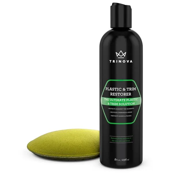 Trinova Plastic & Trim Restorer - Shines & Darkens Worn Out Plastic, Vinyl & Rubber Surfaces - Protects Cars & Motorcycles from Rain, Salt & Dirt - Prevent Fading - 8 fl oz