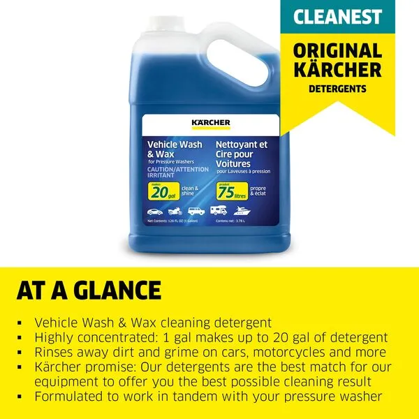 Kärcher 1 Gallon Pressure Washer Vehicle Detergent and Wax - Power Washer Soap for Cars, Bikes, Trucks, Boats and More