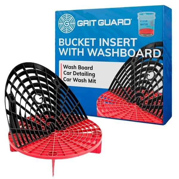 Grit Guard Bucket Insert with Washboard Combo | Removes Dirt from Wash Mitt for Detailing | Car Wash Bucket Insert & Washboard | Black/Red