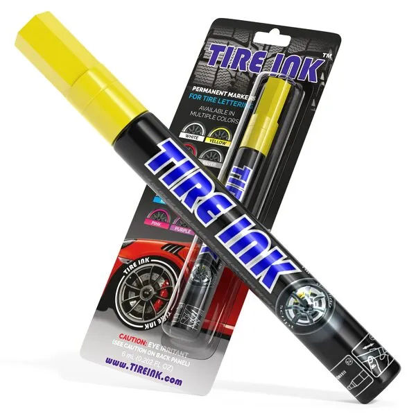Tire Ink | Paint Pen for Car Tires | Permanent and Waterproof | Carwash Safe (1 Pen, Yellow)