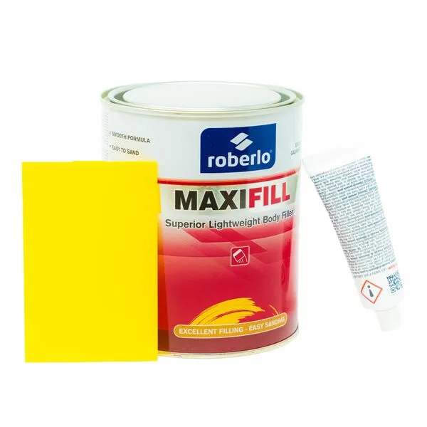 Roberlo Maxifill Superior Lightweight Body Filler - Easy Sanding, Lightweight & Paintable for Car Repairs - Adheres to Fiberglass, Metal, Plastic & More - Ideal for Dents & Scratches -1 Liter+Hardener