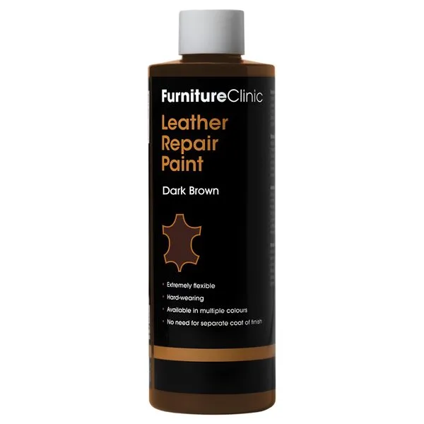 Furniture Clinic Leather Repair Paint | 2-in-1 Seal and Color | Use on Scratches, Tears, and Holes in Car Seats, Furniture | Quick and Easy Leather Repair Kit for Furniture (Dark Brown, 1.7oz)