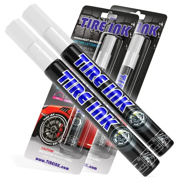Tire Ink Paint Pen for Car Tires Permanent and Waterproof Carwash Safe (2 Pens, White)