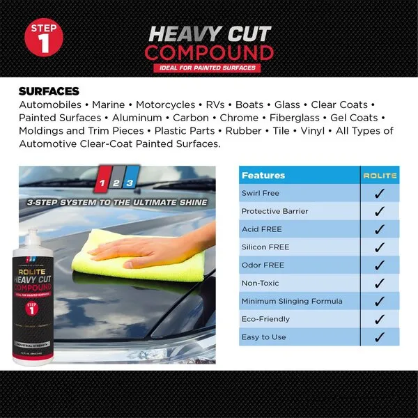 Rolite - RHCMCUF4zCP 's 3 Step System to The Ultimate Shine (4 fl. oz.) with Heavy Cut Compound, Medium Cut Polish and Ultra Fine Finish Combo Pack