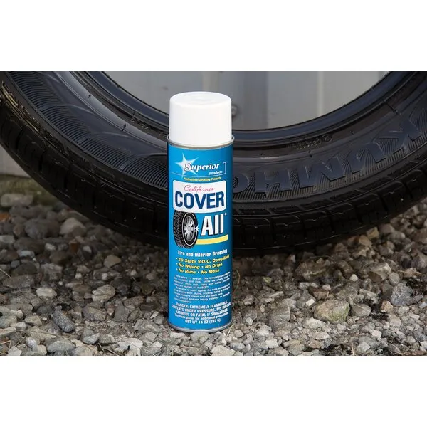 Superior Products California Cover All Automotive Tire Shine Aerosol Spray Can & Professional Grade -Tire Dressing - High Gloss - Water Repellent & Made in America (14 oz)