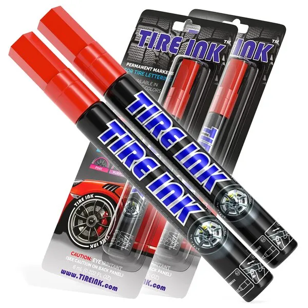 Tire Ink Paint Pen for Car Tires Permanent and Waterproof Carwash Safe (2 Pens, Red)