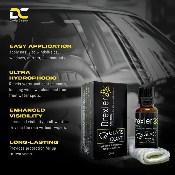 Drexler Ceramic Glass Coat 20ml Ceramic Coating Windshield Windows Hydrophobic Water Repellent Improved Visibility Protection for Glass Parts Spotless