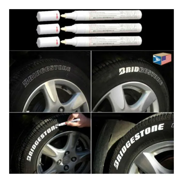 3pc White Paint Pen Marker Waterproof Permanent Car Tire Lettering Rubber Letter