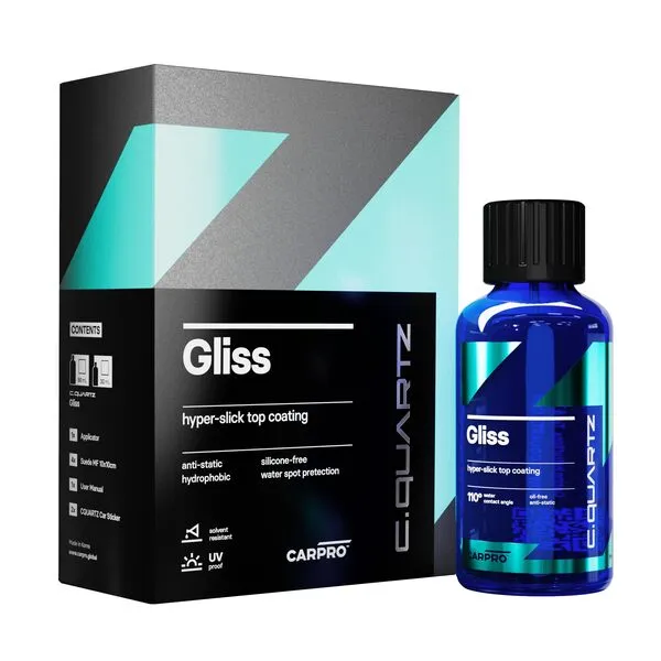 CARPRO Gliss V2-50ml Kit - Ceramic Coating for Cars - Hyper Smooth Hydrophobic Nano Top-Coat with Microfiber Applicators