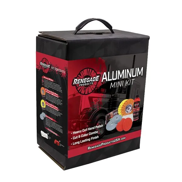 Renegade Products Aluminum Polishing Mini Kit Complete with Buffing Wheels, Buffing Compounds, Right Angle Grinder Safety Flange, Pro Red Hand Polish and Microfibers