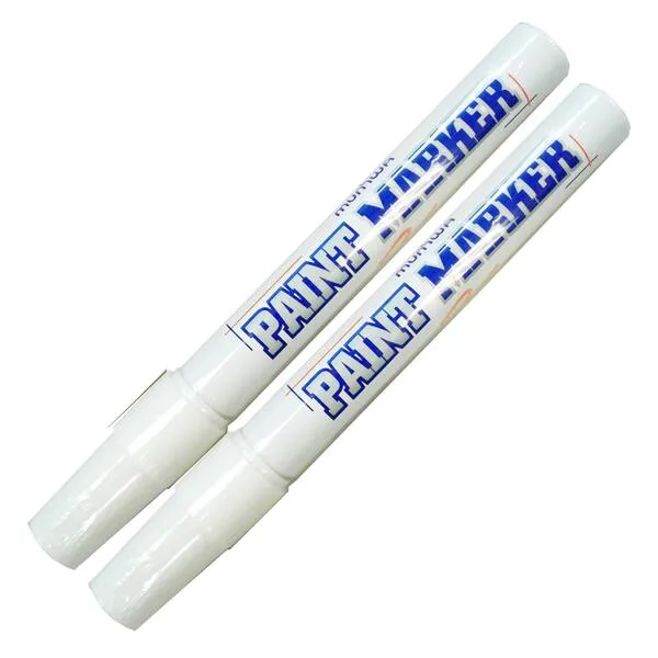 Paint Markers Oil-Based Pen Permanent Waterproof Car Tire Tread Rubber Metal - 2 pcs (White)