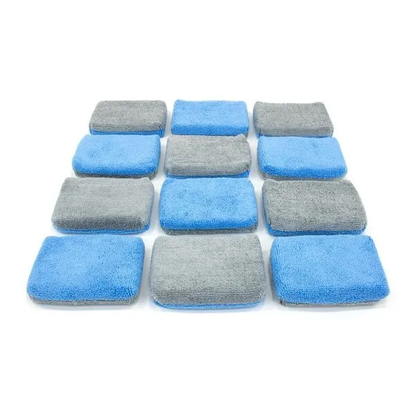 [Saver Applicator Terry] Microfiber Ceramic Coating Applicator Sponge with Plastic Barrier - 12 pack (Blue/Gray, Thin)
