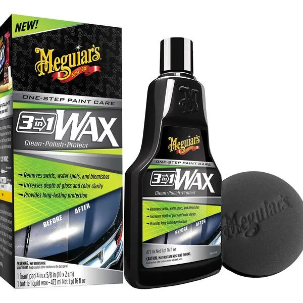 Meguiar's 3 In 1 Wax - Advanced Cleaner Wax that Blends Defect and Scratch Removal, Car Polishing for a High Gloss, and Long-Lasting Paint Protection All in One Step, 16 Oz Liquid Wax
