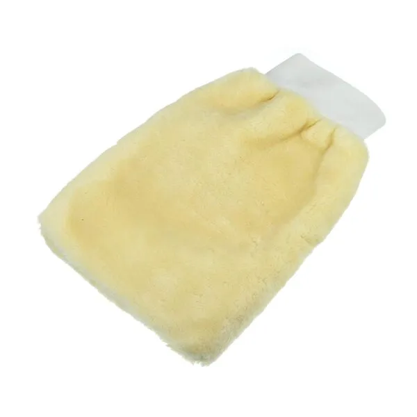 X AUTOHAUX Beige Faux Wool Double Side Car Wash Mitt Washing Dusting Cleaning Glove