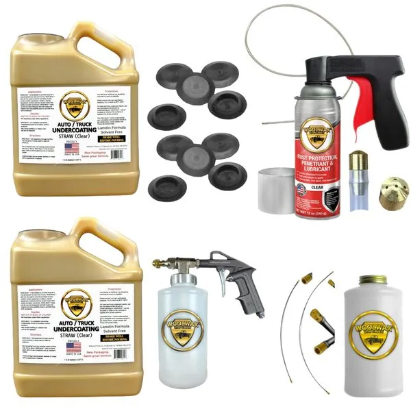 woolwax 2 Gallon Undercoating Kit Bundle w/PRO Gun & 2 Wands. Straw(Clear) Color.