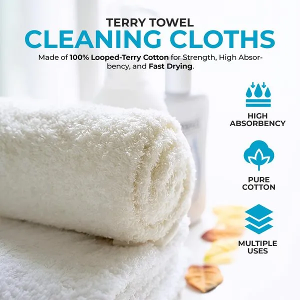 Simpli-Magic 79171 Terry Towel Cleaning Cloths, Pack of 50 , Standard , White, 12