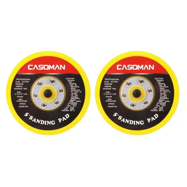 CASOMAN 5-Inch DA Polisher & Sander Pad - Hook & Loop Face - Random Orbital Backing Plate, 5/16\'\'-24 Threads, 2 PCS Set