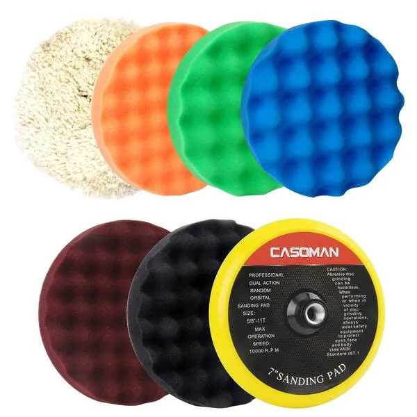 CASOMAN 7-Inch Buffing and Polishing Pad Kit, 7 Pieces 7